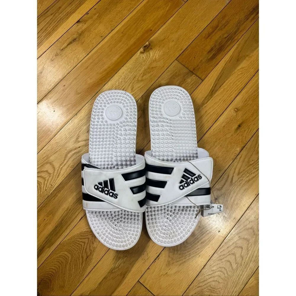 New Adidas Men’s Black and White Slides Size 17